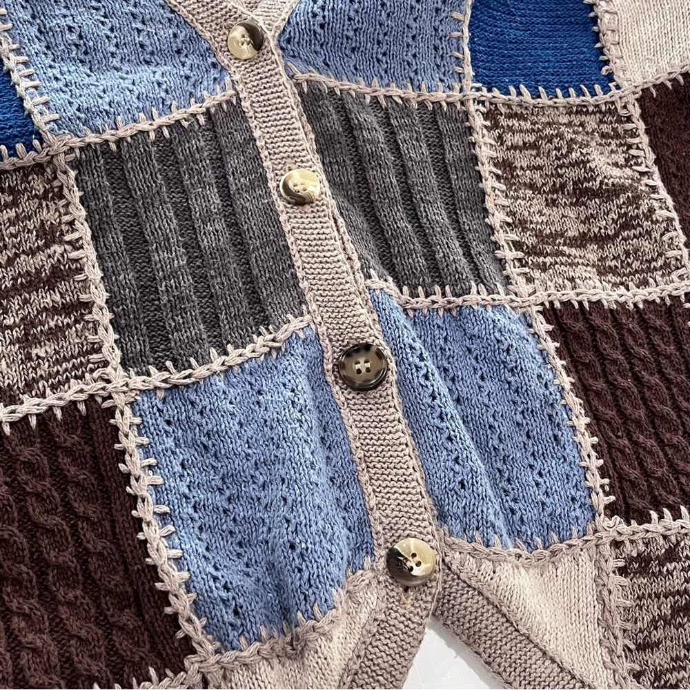 Denim Republic Patchwork Knit Vest Button Front W… - image 3